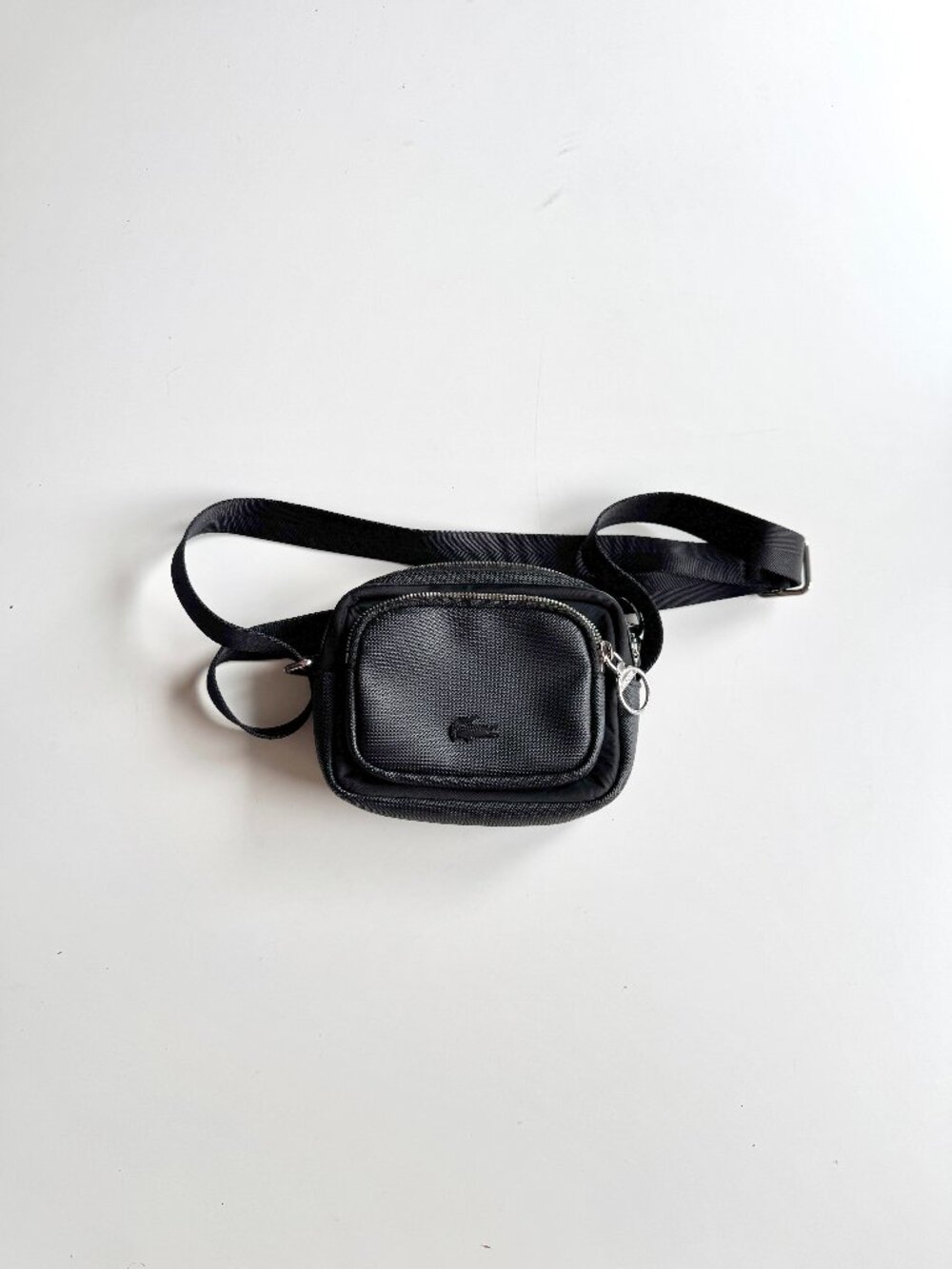 LACOSTE Black Faux Leather Small Rectangular Belt Bag